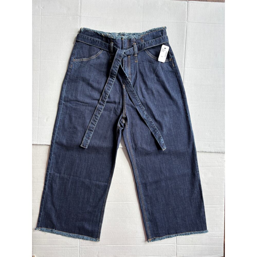 RENVY NWT Dark Wash Culotte Wide Leg Cropped Jeans 31 Rare Discontinued TieWaist